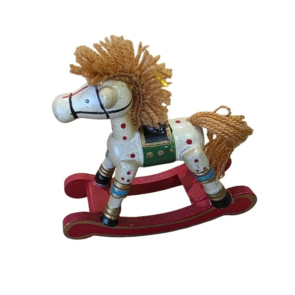 Russ Berrie & Co Christmas Ornaments Lot‎ of 4 Hand Painted Wooden Horses